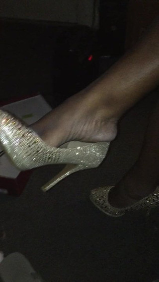 Ebony dangling gold pumps shoeplay