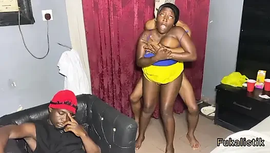 Busty ebony wife fucks sneaky big cock