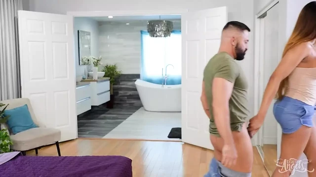 TRANS ANGELS - Dominic And Jexxxica Blake Take Turns Sucking Each Other's Cock In The Bathroom