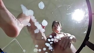 Cum Show on the Glass Table. Moans, Squelches, Close-ups.