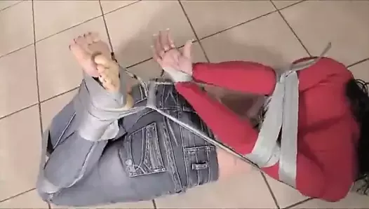 Duct Tape Gagged Girl Hogtaped in Jeans