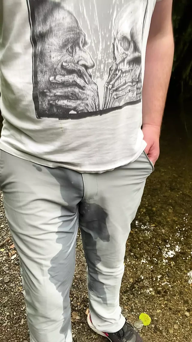 Grey golf pants piss and River wade