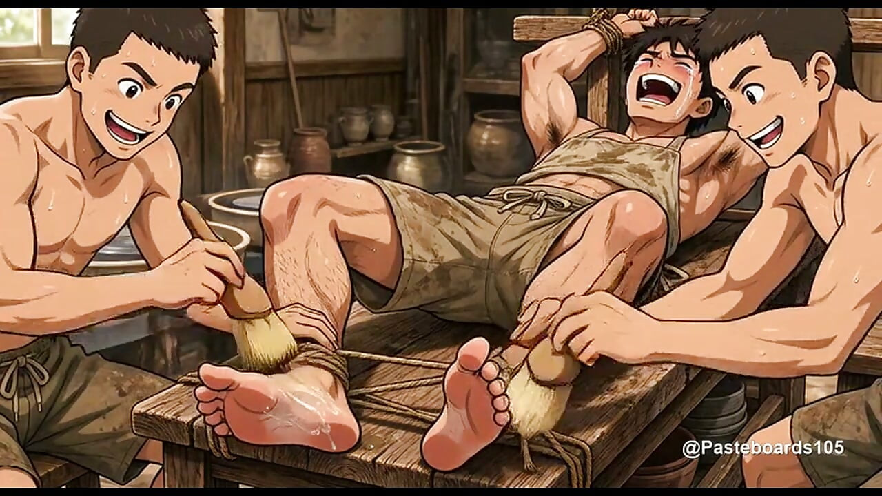 Tied Down In The Pottery Studio - Ceramics Student Tickled By His Classmates (2D Anime)