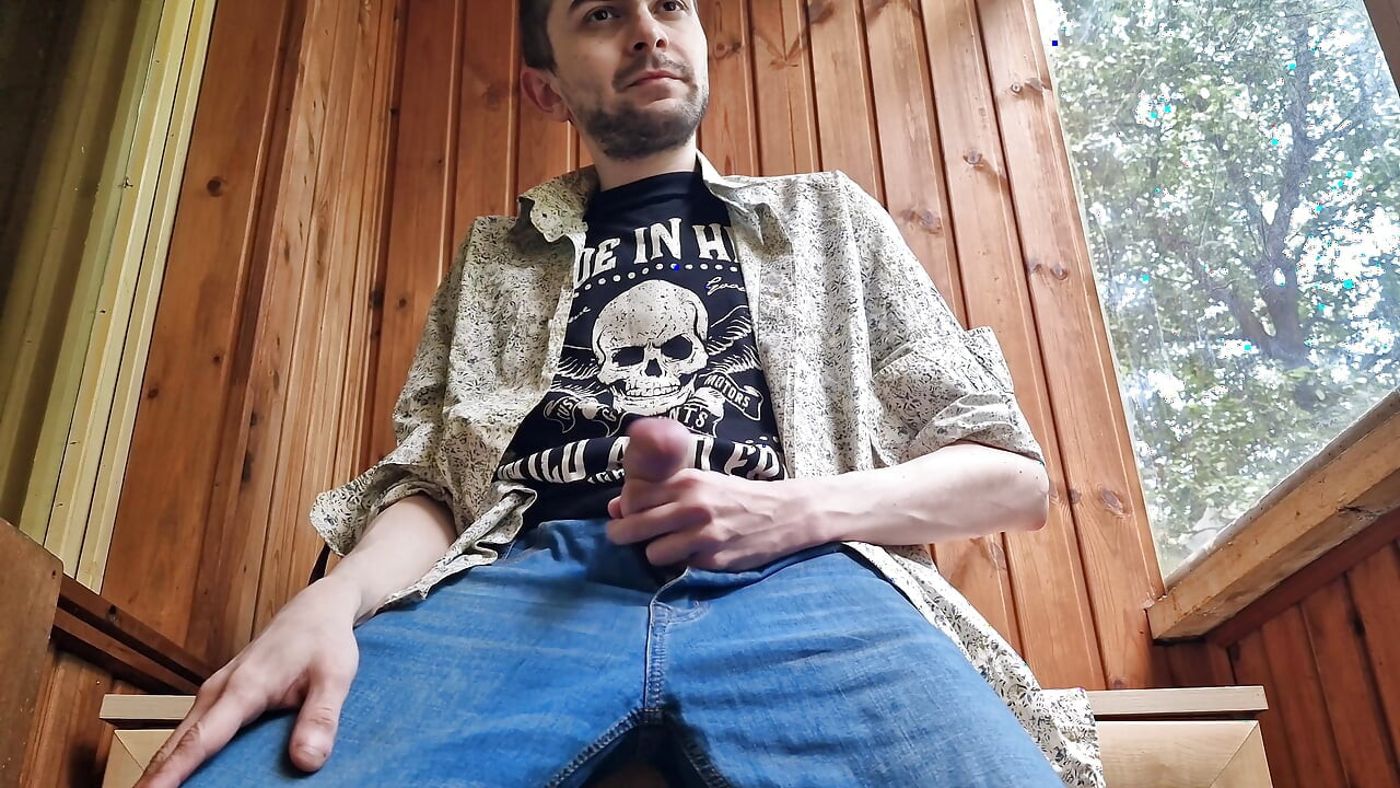 Russian man solo masturbation in a country house