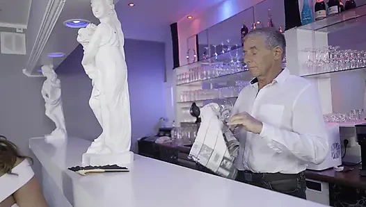 Busty Brunette Babe Gets Pleasured by Mature Stud