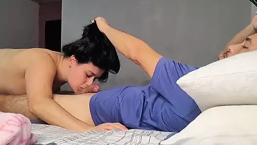 The Stepfather Really Wanted to See His Stepdaughter Naked! but She Catches Him Masturbating