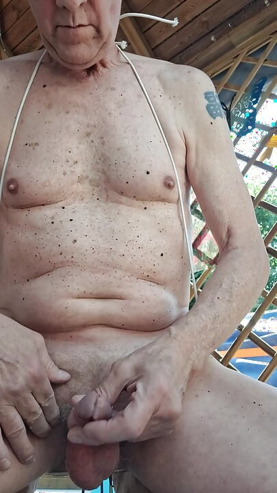 SEXY EXHIBITIONIST BIG DICK GRANDPA OUTDOOR BONDAGE JERKING WITH ASSTOY