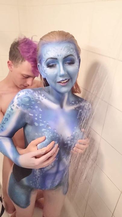 X-men Mystique Body Paint Shower Removal & Fucking