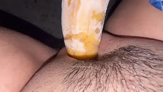 Trying for the first time young girl with cucumber
