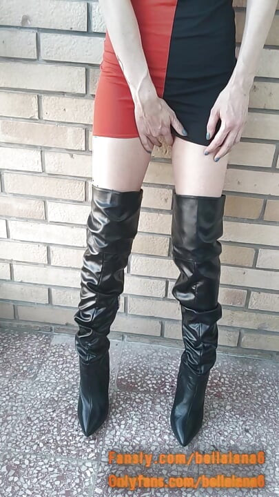 Being very naughty outside and squirting on my boots