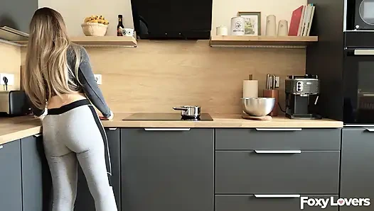 Amateur Couple Kitchen Fuck While Cooking - Blowjob, Doggy on Counter & Cum on Belly