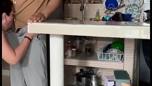 Stepmom masturbates in the kitchen with her huge tits