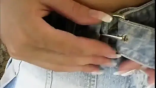 Sexy lesbians pussy dildo penetrated in the garden