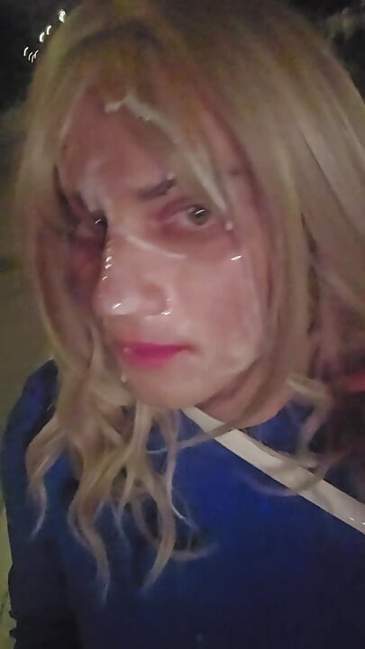 Sissy has to walk home with a huge load of cum of her face, humiliating cumwalk