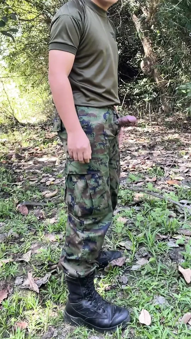 Solider Jerks Off & Cums at Work
