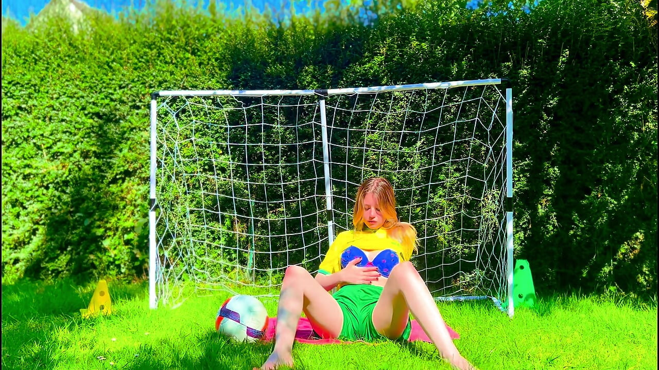 Brazilian Football Girl Jersey Tease to Lingerie Orgasm