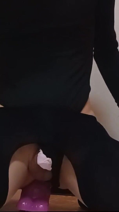 Jaw-dropping moment from "Sissy-Kuroko Black Leotard Huge Dildo"