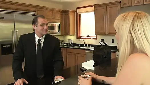 Stunning milf in latex fucked in kitchen