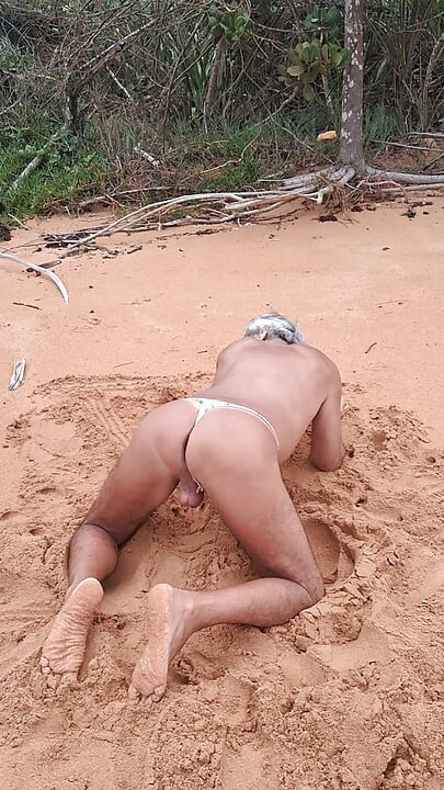 Ladysilva crossdress in panties on the beach showing off her big hot junda