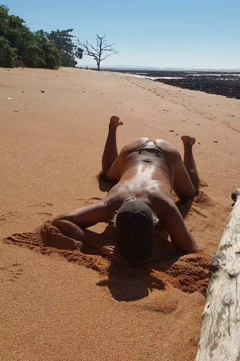 Ladysilva crossdresser on the beach in her panties