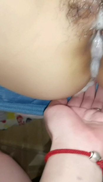 Cum gushing out of my wife pussy