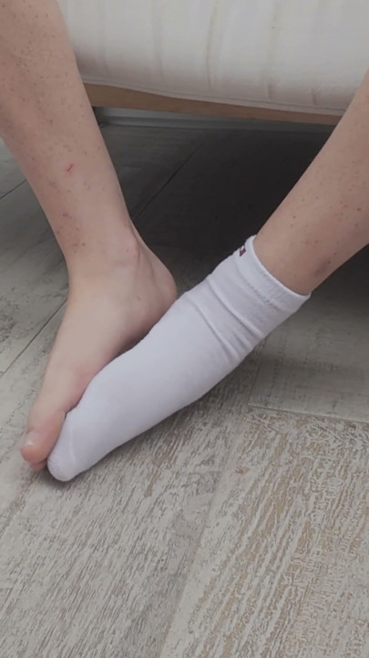 White Ankle Sock Tease and Barefoot Reveal