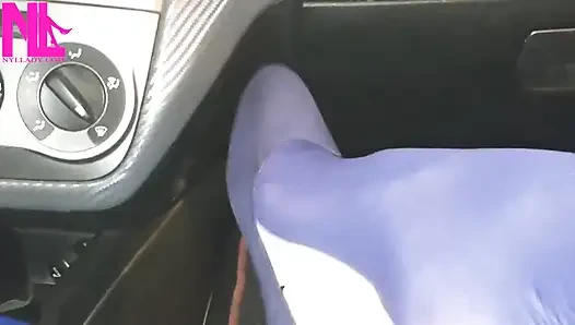 Dangling and Shoeplaying in Blue Pantyhose and Blue Flats on a Gas Station