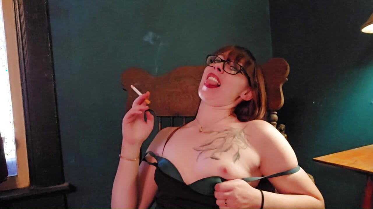 Power Smoking with Nose Exhales and Small Tits
