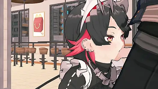 =Zenless Zone Нулевой = Ellen Joe X Wise: Рискованный публичный секс в Макдональдсе (4K)