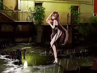 Bingtang - yağmurla dans eden seksi siyah elbise