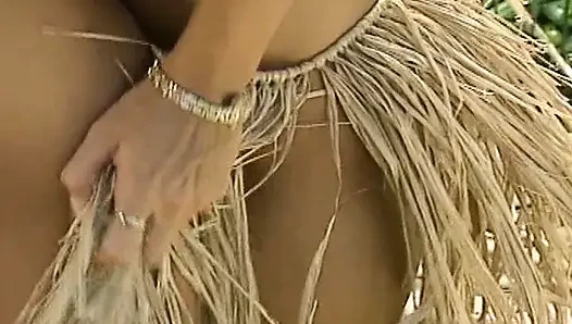Sensual Lesbians in Tropical Paradise with Fruit Play