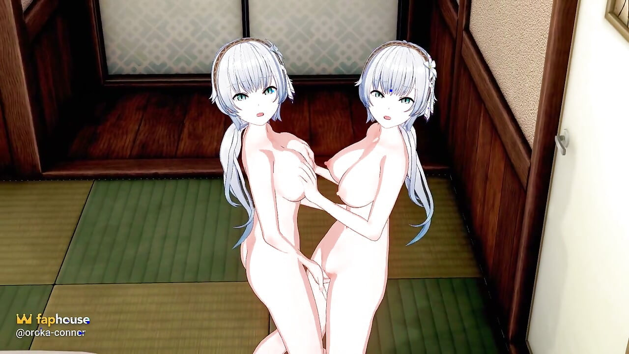 Twee witharige schoonheden raken elkaar aan en plezieren elkaar - 3D Hentai