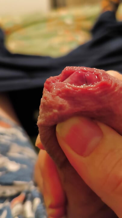 Pre cum strands from my dick after watching porn
