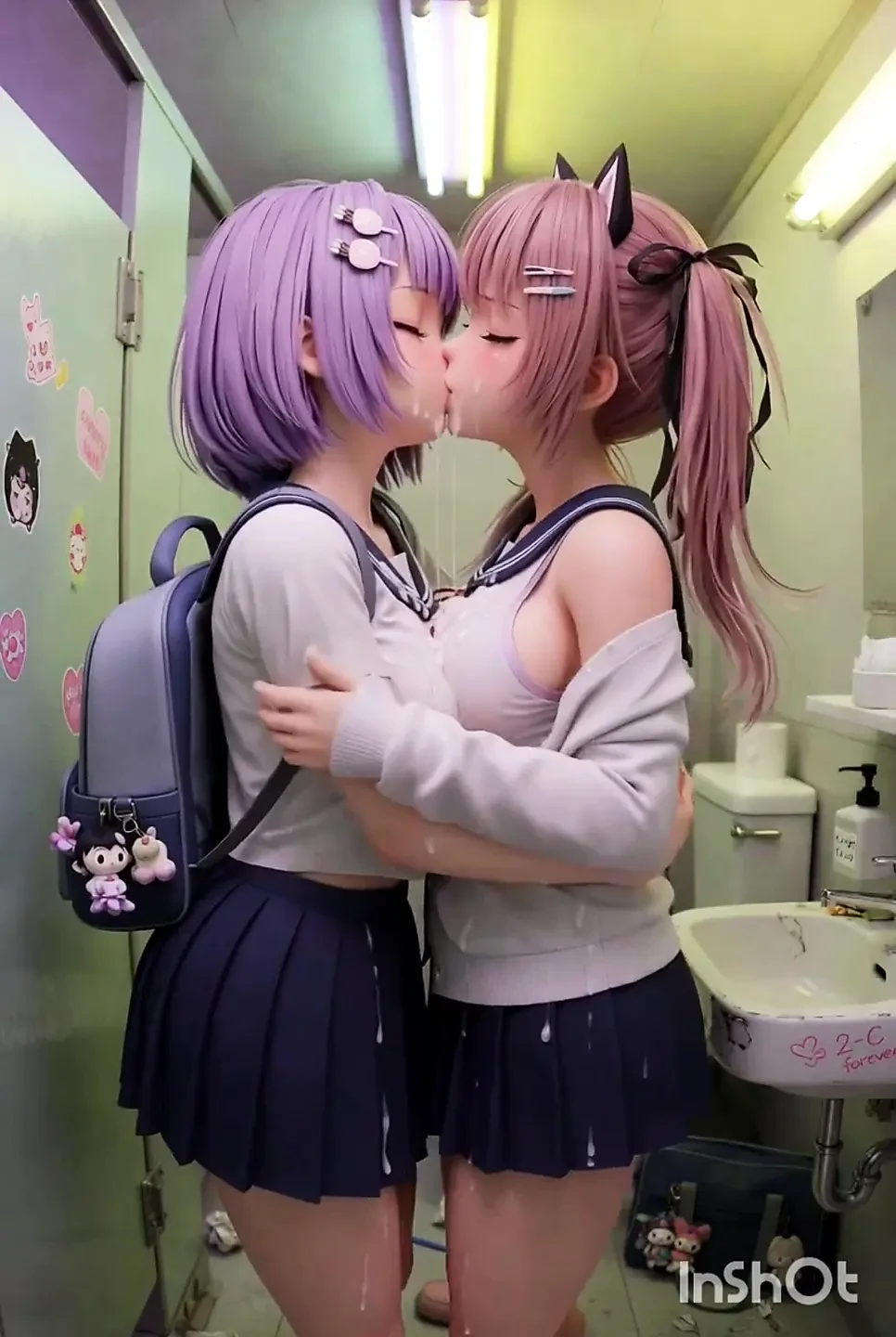 Schoolgirl Kissing Cosplay Anime compilation