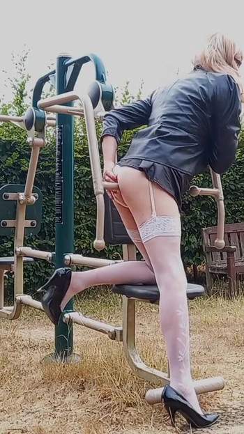 Unforgettable moment from "Crossdresser Workout Routine in the Park"