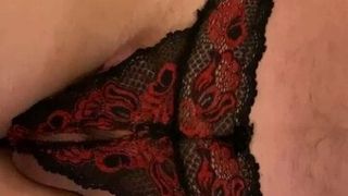 Stroking Cock in Crotchless Panty