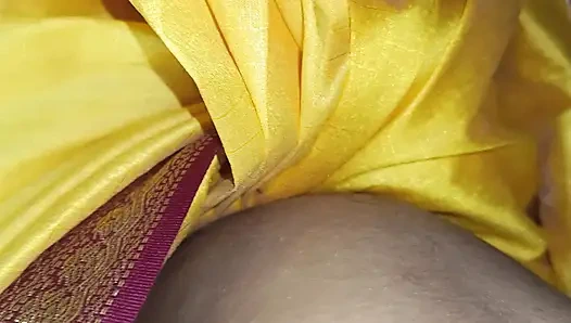 Yellow saree hot breast nipple licking