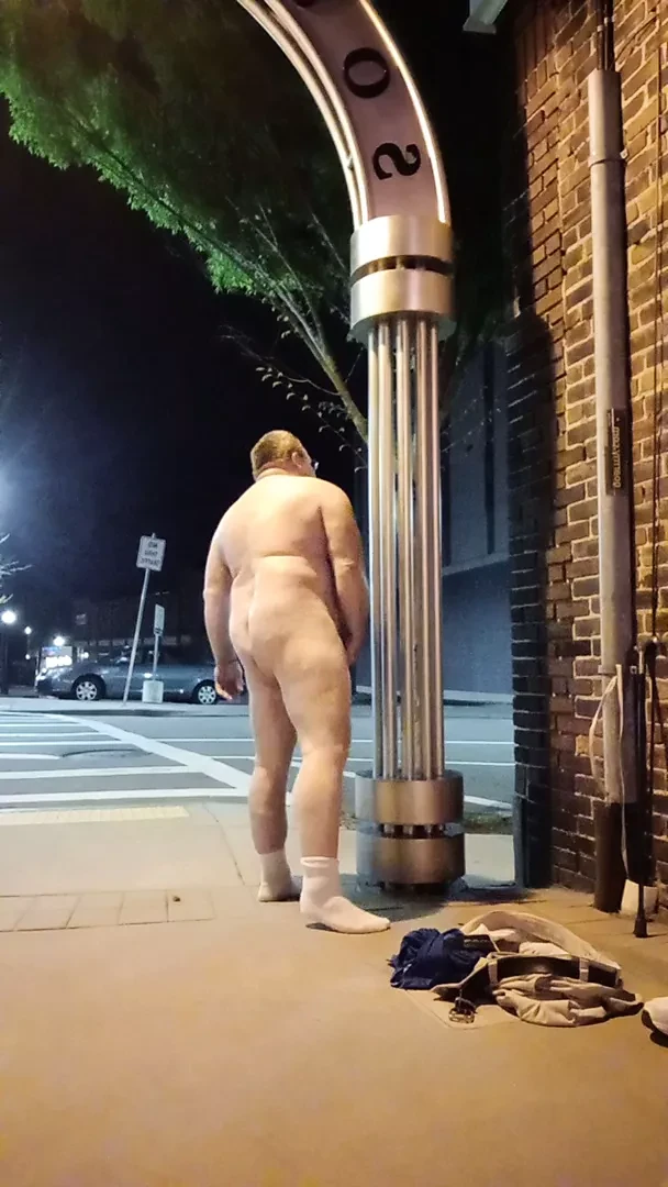 Ugly fat guy jerking off in the street