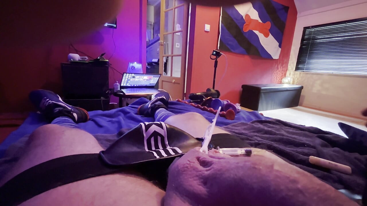 Kinky CBT Preparing for Self Scrotum Piercing.
