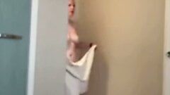 Mom get naked in hotel room whilst sharing bed with step son