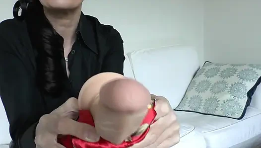 Red Satin and Hot Cock Sucking and Masturbating with a Cloth at Step-auntie Lady Victoria Valente