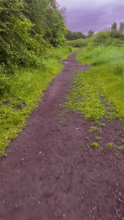 Exploring new tracks walking naked barefoot