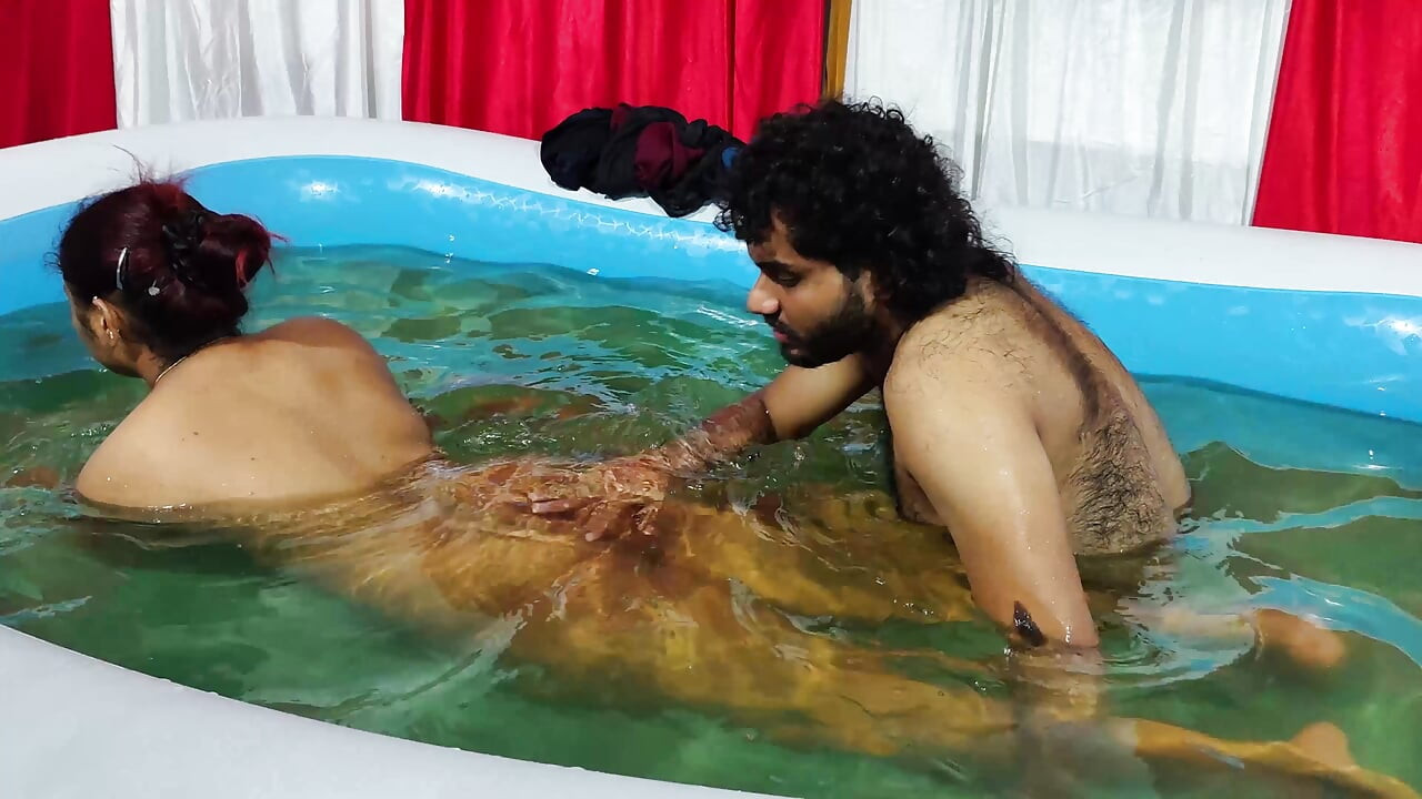 Couple romance in pool