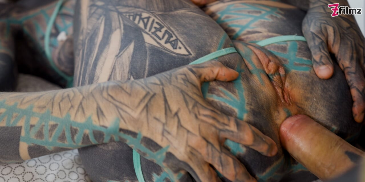 ANAL loving hippie gets fucked and cum covered by tattooed guy with big cock