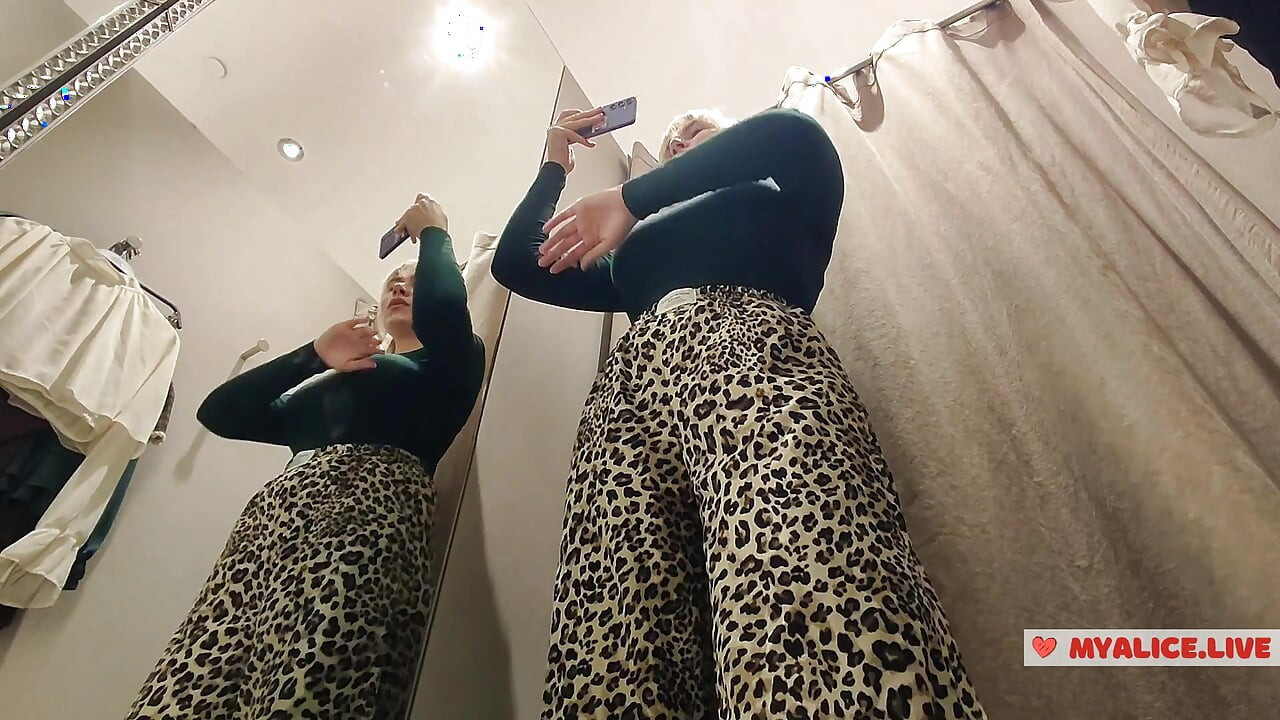 See-Through Seduction: Blonde with Big Boobs Tries on Transparent Outfits in Fitting Room, No Panties