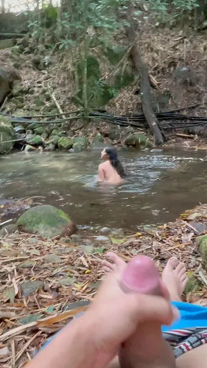 Stepsister Showers in the River, While Watching Her I Masturbate Until I End up Fucking Her Delicious Ass