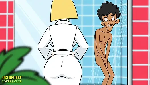 Stepmom Takes a Shower and Helps Stepson Empty His Balls of Sperm