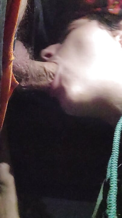 Getting sloppy blowjob under a bridge