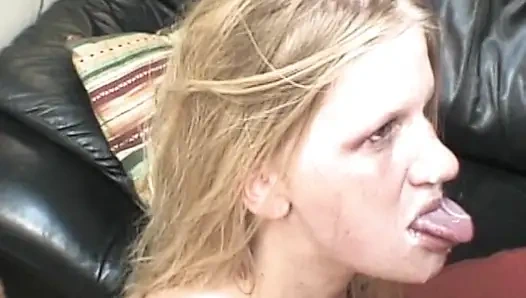 Skinny Blonde Babe Endures Rough Deepthroat Session