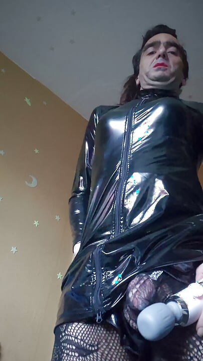 Sissy slut cadged n wearing pvc Dress + tights ,Xz
